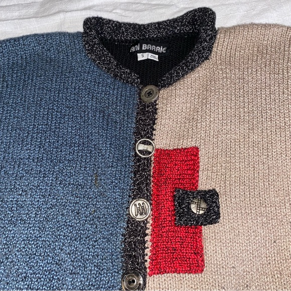 VTG Ani Barrie Color Block Button Cardigan Ramie Grandma Artsy Size S - Picture 6 of 13